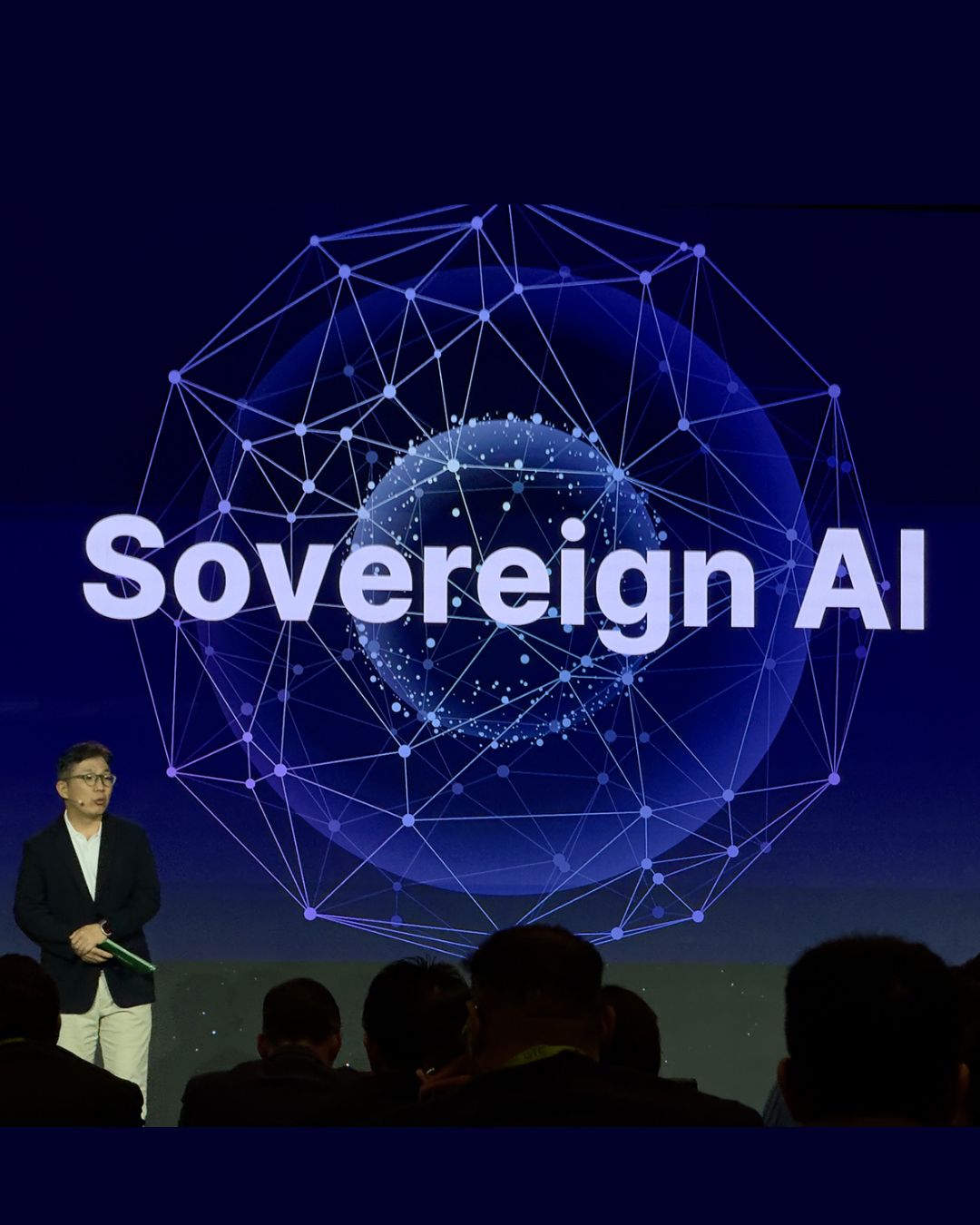 Sovereign AI presentation slide with globe and network visualisation